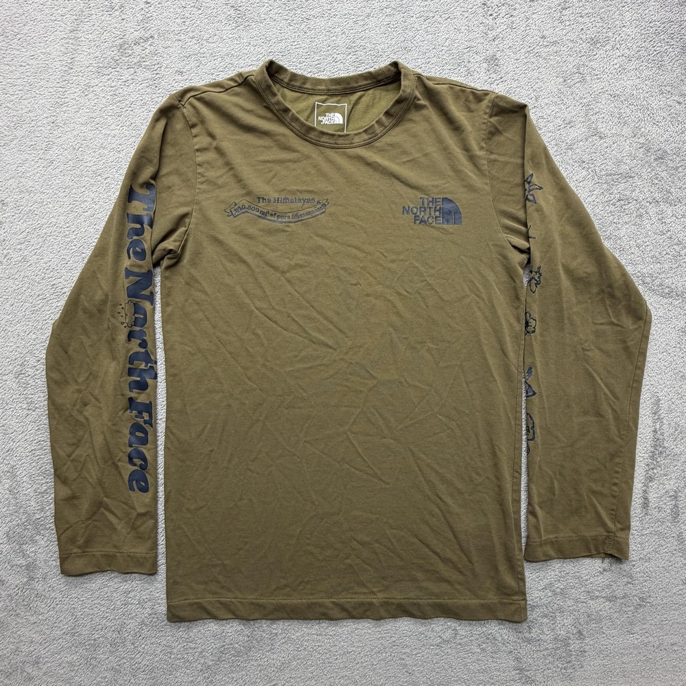 The North Face Shirt Mens Small Green Long Sleeve Graphic Hiking Outdoors Trail